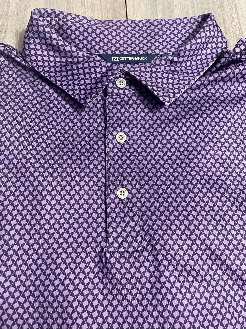 Cutter & Buck Polo Shirt Men’s XXL Purple Geometric Performance Golf Edgewood
